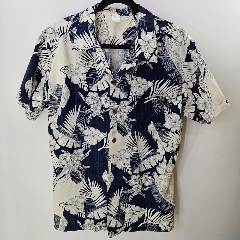 Palmwave Hawaiian Button Down Shirt Size M Aloha Palms Mens